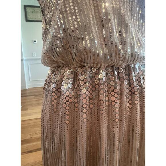 LITTLE MISTRESS NWT ROSE GOLD HAND SEWN SEQUINED GOWN WOMENS SIZE 6 - Picture 7 of 14